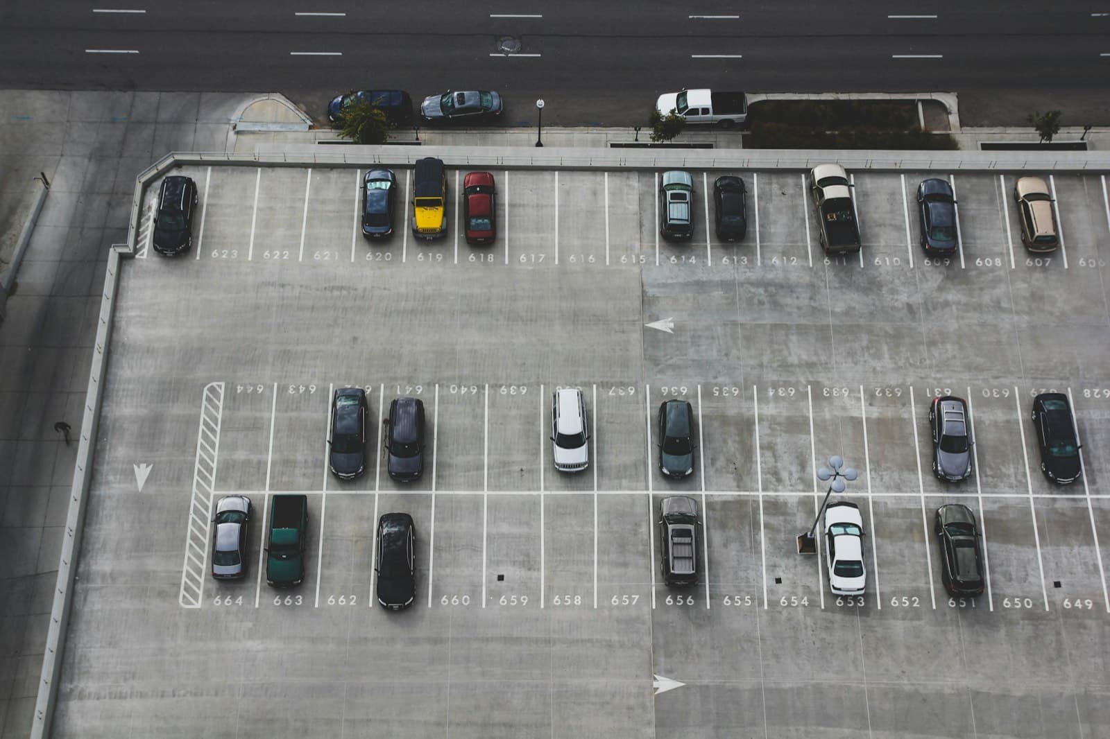 Aerial view of a fleet car park