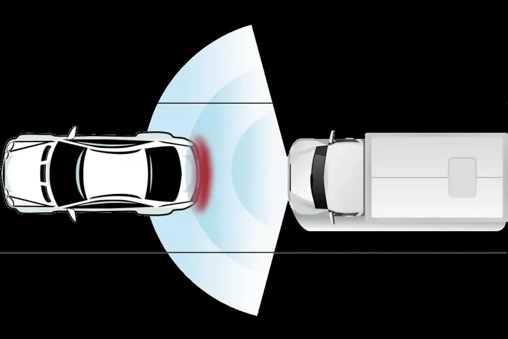 Diagram of a forward collision warning between two vehicles