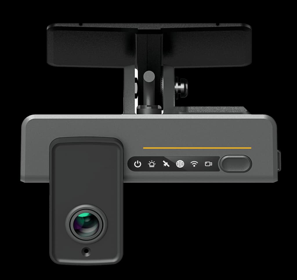 The Argus Vision AI dashcam showing the driver-facing cabin lens