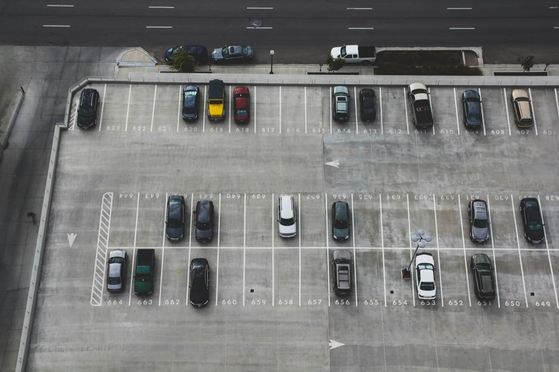 Aerial view of a fleet car park